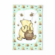 Large 27x18 Fat Quarter Panel Classic Winnie The Pooh Hunny Pot on Pale Mint Green for Wall Hanging or Tea Towel