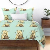 18x18 Panel Classic Pooh and Hunny Pot on Pale Mint Green for DIY Throw Pillow Cushion Cover or Lovey