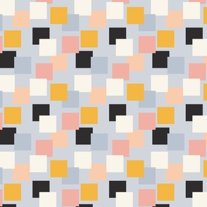 Simple posted squares- off white, black, pastel pink, cream, light blue, mustard yellow and powder blue  // Medium scale