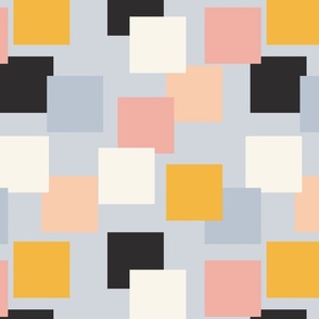 Simple posted squares- off white, black, pastel pink, cream, light blue, mustard yellow and powder blue  // Big scale