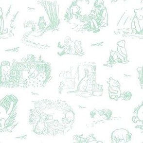 Smaller Scale Classic Pooh Sketches Pale Mint Green on White
