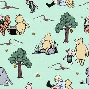 Smaller Scale Classic Pooh Story Sketches on Pale Mint Green
