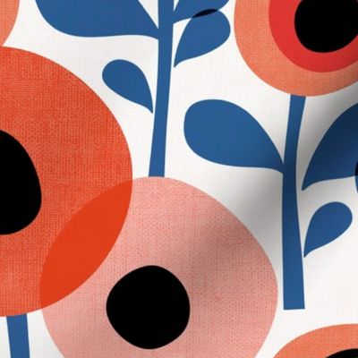 Mid Century Poppy Abstract - red and blue 