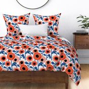 Mid Century Poppy Abstract - red and blue 