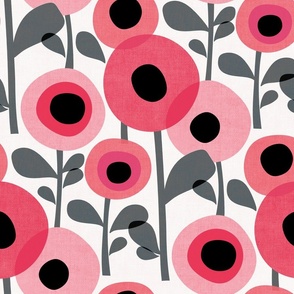 Mid Century Poppy Abstract - pink and grey 