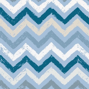 chalk strip zigzag in shades of blue | large