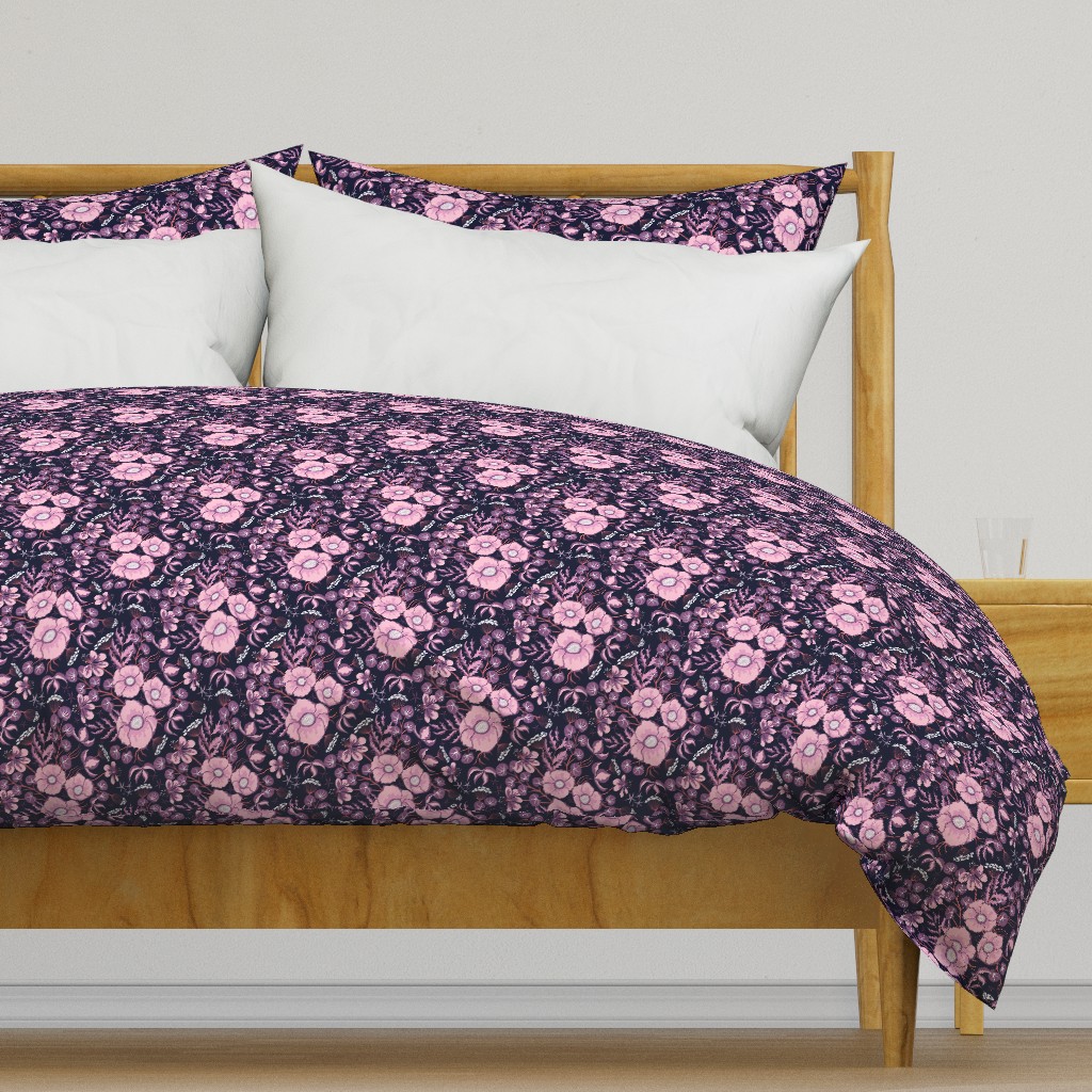 bold romantic florals - midnight blue and pink