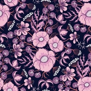 bold romantic florals - midnight blue and pink