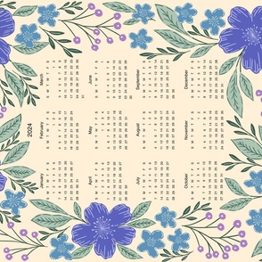 Purple Blue Florals 2024 Calendar