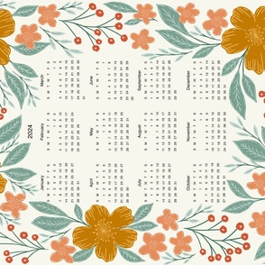 Yellow Ochre Peach Flowers 2024 Calendar