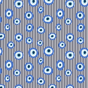 Yoga evil eye in navy blue stripes - medium scale  -2