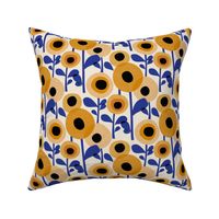 Mid Century Poppy Abstract - orange and blue, small 