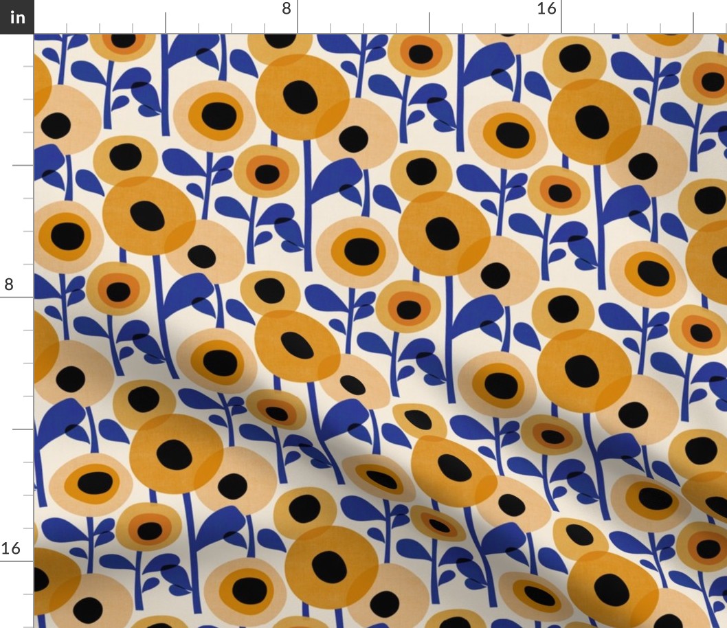 Mid Century Poppy Abstract - orange and blue, small 