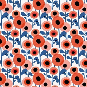 Mid Century Poppy Abstract - red and blue, small 
