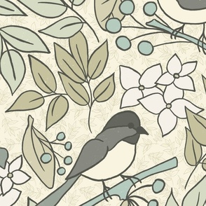 Birds and Berries Pale Blue
