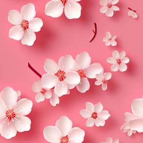 Scattering of White Cherry Blossoms _Pink Ombre Background ATL_1517