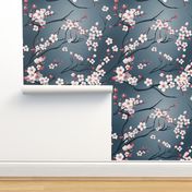 Elegant White Cherry Blossoms Ombre Grey Background  ATL_1522