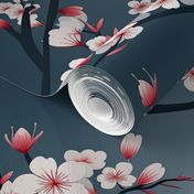 Elegant White Cherry Blossoms Ombre Grey Background  ATL_1522