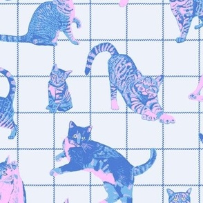 Cats Windowpane Plaid in Blue and Pink