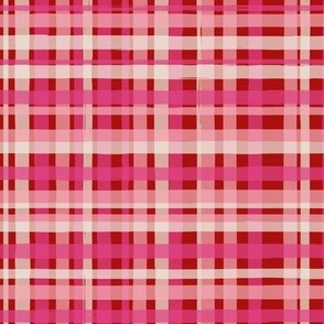 Red pink and white hand drawn plaid on deep red, gingham. Christmas colors