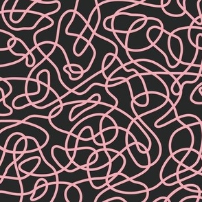 S. Abstract pink squiggle on black, tangled line, small scale