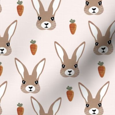 Bunnies and carrots on linnen - watercolor rabbit spring garden on linnen 