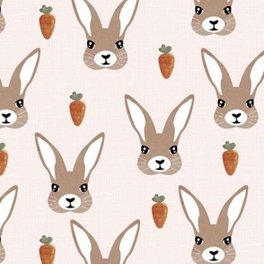 Bunnies and carrots on linnen - watercolor rabbit spring garden on linnen 