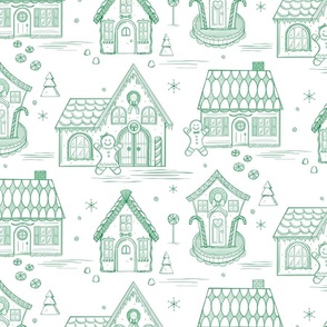 Gingerbread Toile Green on White