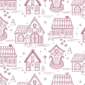Gingerbread Toile Red on White