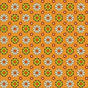 Retro Garden Kitsch Flowers on Orange