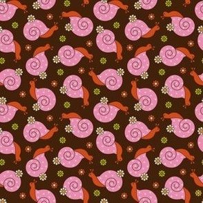 Retro Garden Kitsch Pink Snails on Brown