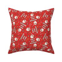 Medium Scale Don't Stop Believin' Groovy Christmas Santas on Retro Red