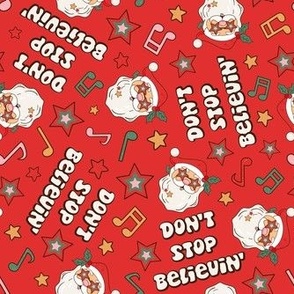 Medium Scale Don't Stop Believin' Groovy Christmas Santas on Retro Red