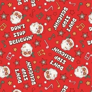 Small-Medium Scale Don't Stop Believin' Groovy Christmas Santas on Retro Red