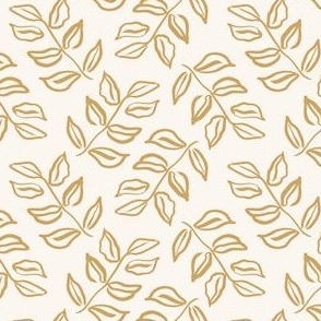 Vintage Modern Ink Leaves Pattern in Mustard Yellow and Cream