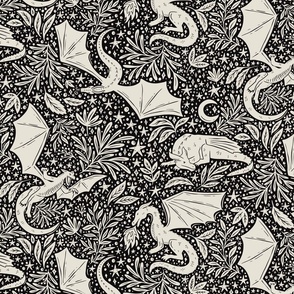 Dragons Botanical - cream and black - medium