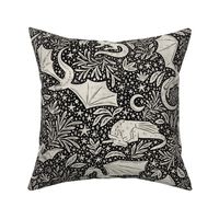 Dragons Botanical - textured- black and cream - medium