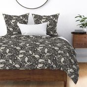 Dragons Botanical - textured- black and cream - medium