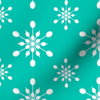 Vintage Plastic Snowflakes ~ on holiday turquoise