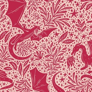 Dragons Botanical - viva magenta pantone color of the year - large