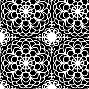 Black White Floral Flower Symmetrical Design 