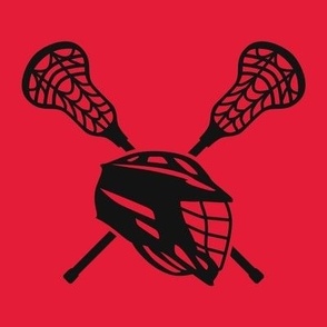 Crossed Lacrosse Sticks and Helmet, High School Lacrosse, College Lacrosse, Boys Lacrosse, Mens Lacrosse, Girls Lacrosse, Womens Lacrosse, School Spirit, Scarlet Red & Black, Red & Black