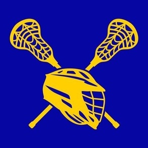 Crossed Lacrosse Sticks and Helmet, High School Lacrosse, College Lacrosse, Boys Lacrosse, Mens Lacrosse, Girls Lacrosse, Womens Lacrosse, School Spirit, Royal Blue & Gold, Blue & Yellow