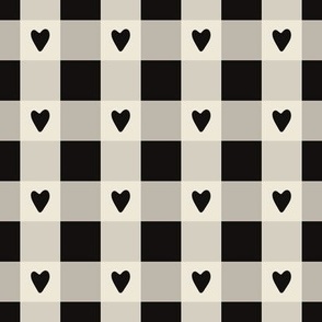 Gingham Love Hearts on Spooky Black and Creamy White Buffalo Plaid Cute Halloween Check Blender