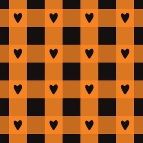 Gingham Love Hearts on Pumpkin Orange and Midnight Black Buffalo Plaid Cute Check Blender