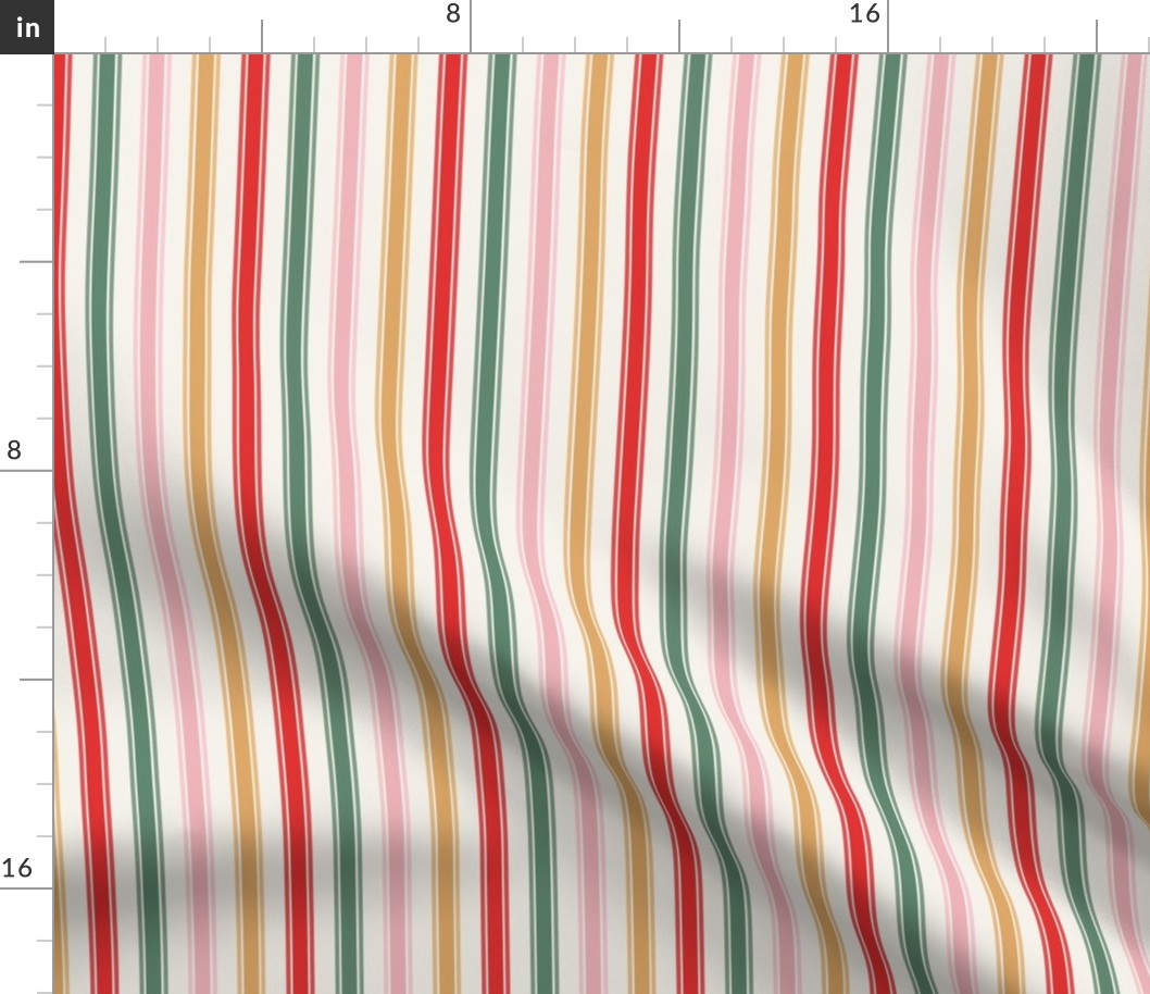 Medium Scale Groovy Christmas Candy Stripes on Ivory