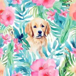 Paw-sitively Tropical on White Wallpaper 