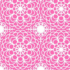 Hot Pink Flower Floral Symmetrical Design