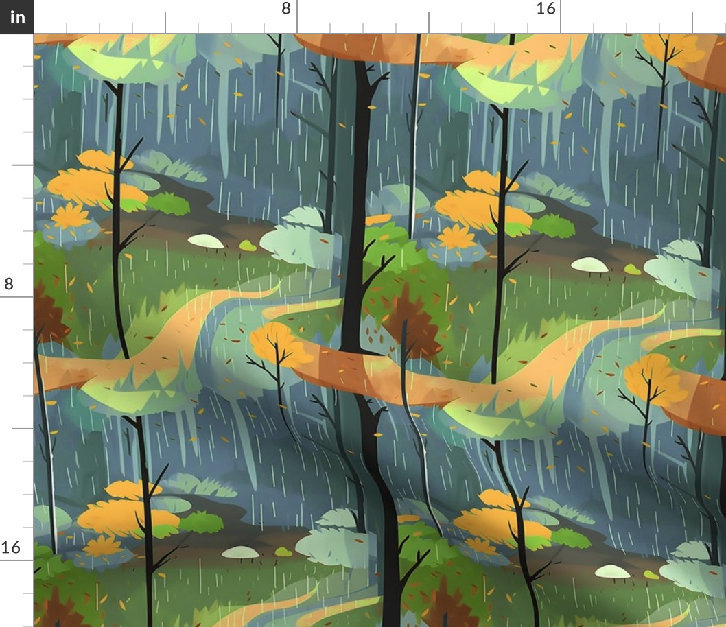 Rain Forest Impression – Blue-Gray/Gold Wallpaper 