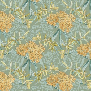 Medium Scale Wildflower Aesthetic Watercolor In Sage Green With Historical Charm
